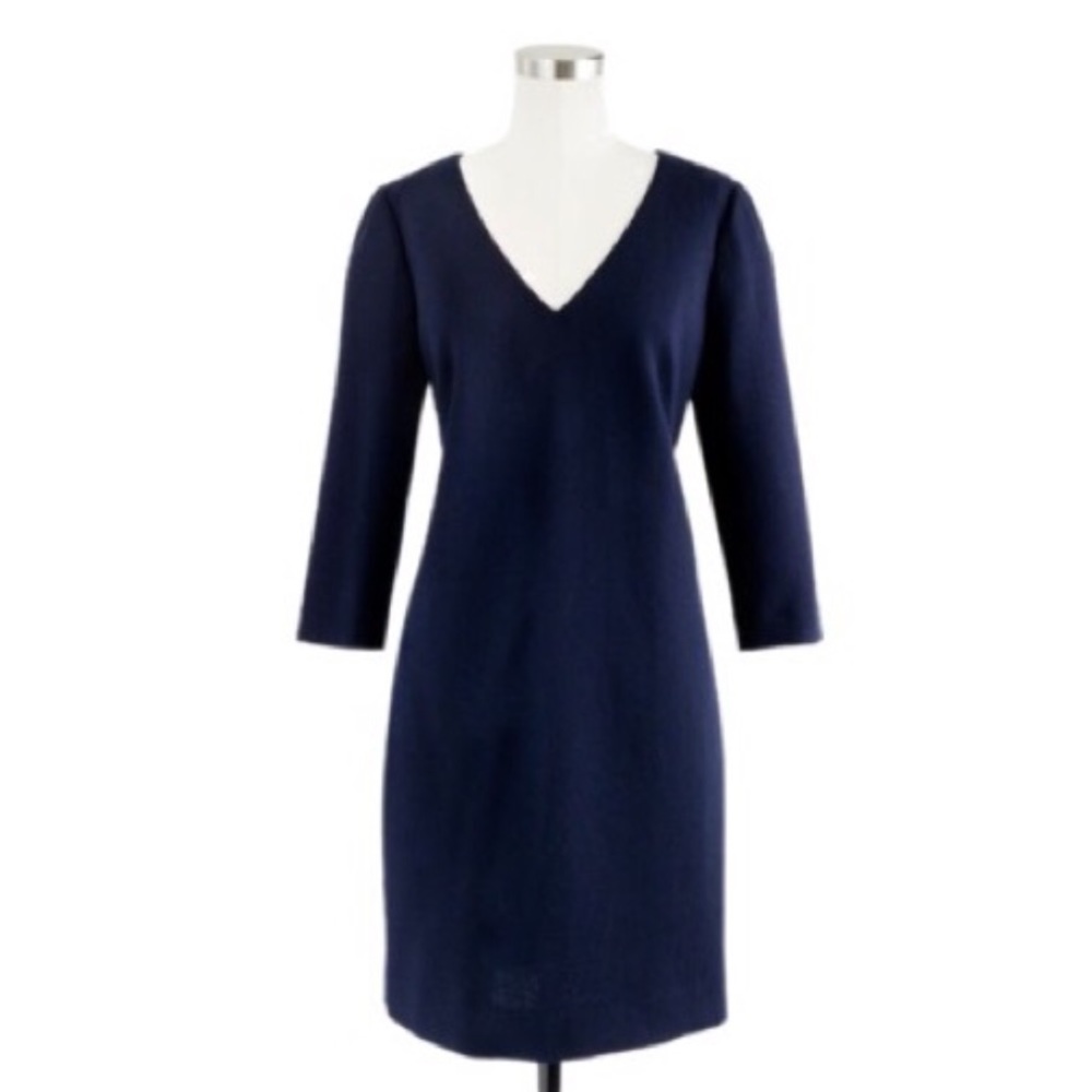 J. Crew Navy Wool Crepe V-Neck Dress, Size 8